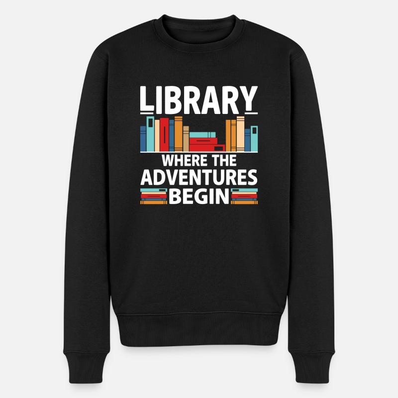 Bibliothek Wo Die Abenteuer Beginnen - Farbiges - Männer Premium Bio Pullover - Schwarz