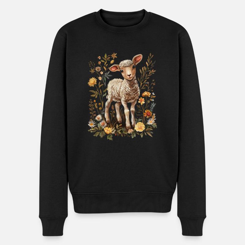 Niedliches Lamm Mit Gänseblümchen - Männer Premium Bio Pullover - Schwarz