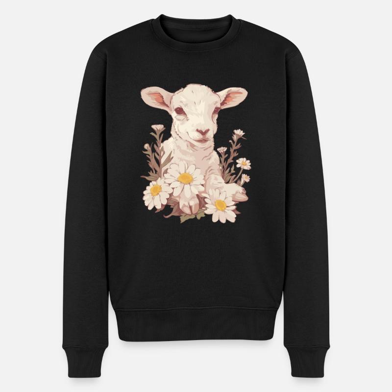 Niedliches Lamm Mit Gänseblümchen - Männer Premium Bio Pullover - Schwarz