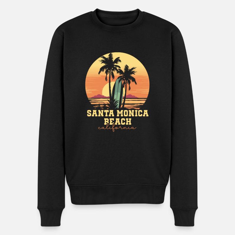 Plage de Santa Monica, Californie, Coucher de soleil - Pull Premium bio Homme - noir