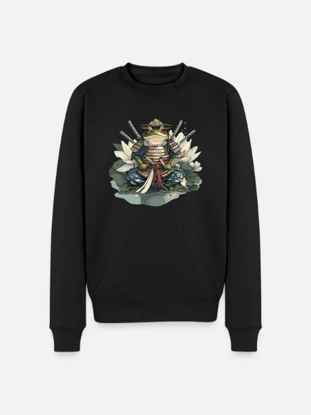 Frosch-Samurai: Krieger der Seerose - Männer Premium Bio Pullover - Schwarz
