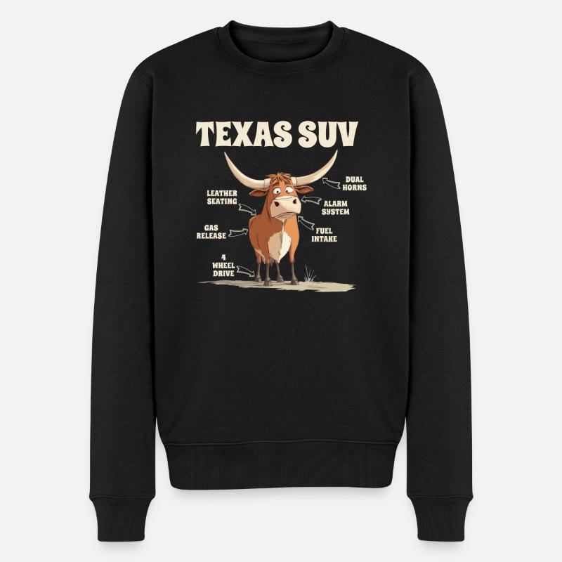 Texas SUV Lustiger Stier Cartoon mit Witzigen - Männer Premium Bio Pullover - Schwarz