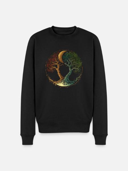 Livets træ med månen og årstiderne skifter - Økologisk premium-sweatshirt til mænd - sort