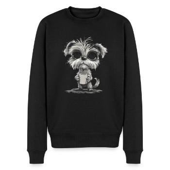 Niedlicher Hund Mit Kaffeetasse Für Tierliebhaber - Männer Premium Bio Pullover - Schwarz - Vorne - Nico (187cm)