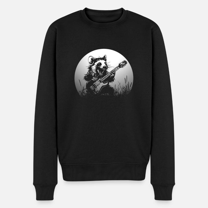 Raton laveur berçant avec guitare au clair de lune sur - Pull Premium bio Homme - noir