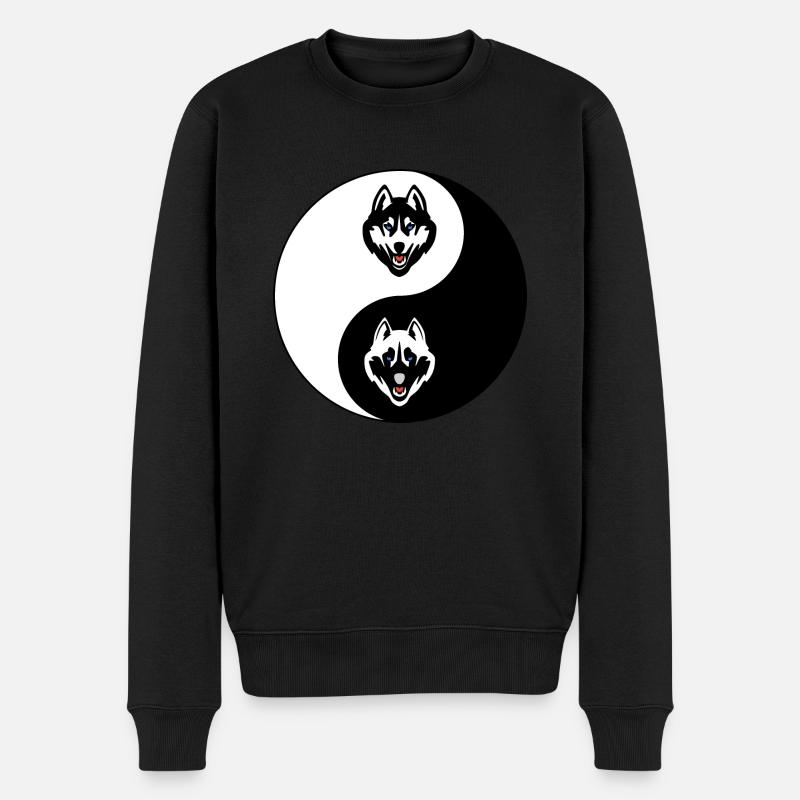 Yin Yang Loup Husky - Pull Premium bio Homme - noir