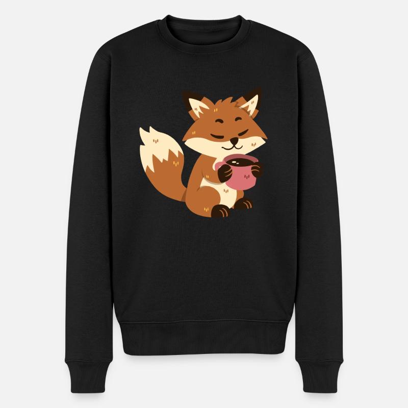 Fuchs trinkt Kaffee - Männer Premium Bio Pullover - Schwarz