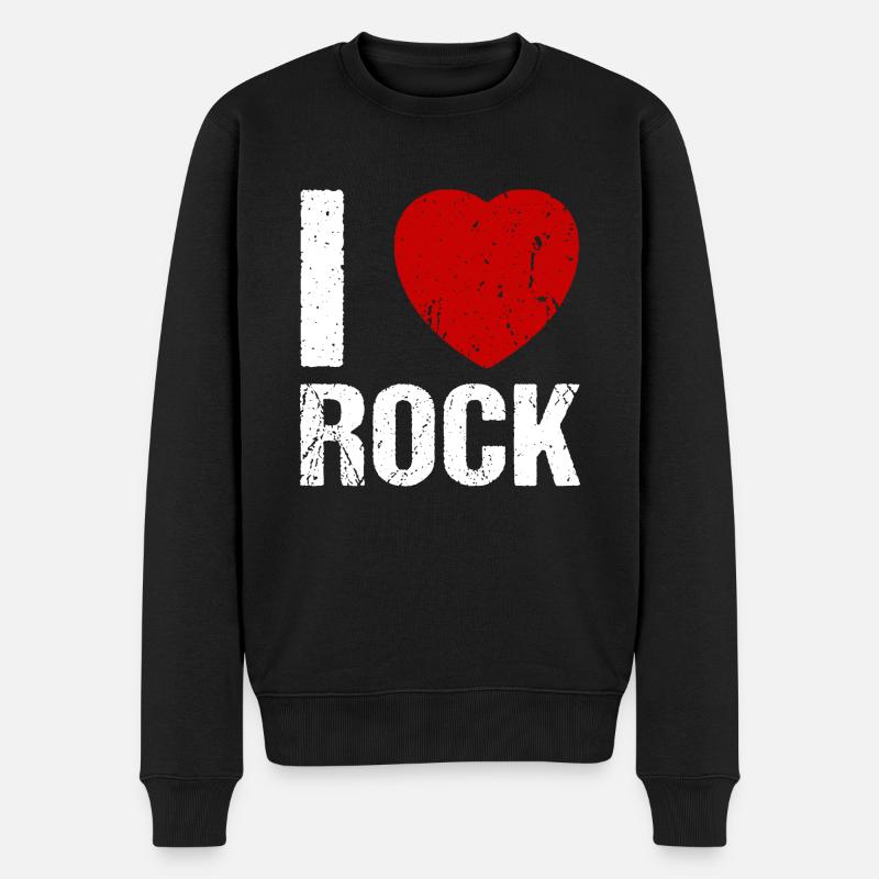 I love Rock Herz Rock 'n' Roll Musik - Männer Premium Bio Pullover - Schwarz