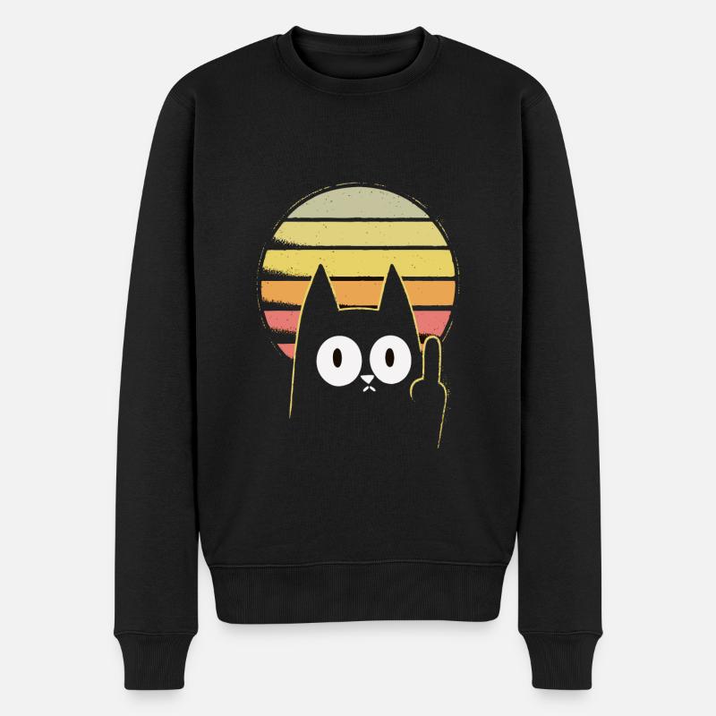 Mittelfinger Katze - Männer Premium Bio Pullover - Schwarz