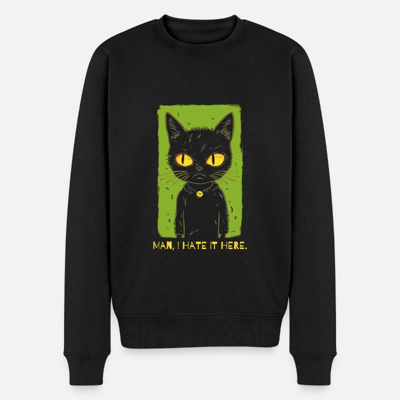 Ich hasse es hier - Die schlecht gelaunte Katze - Männer Premium Bio Pullover - Schwarz