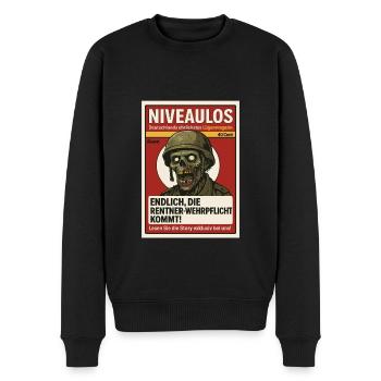 Satire Magazin mit Zombie Soldat und Schlagzeile - Männer Premium Bio Pullover - Schwarz - Vorne - Nico (187cm)