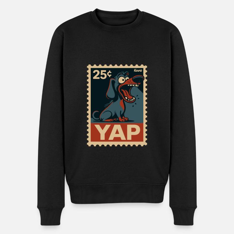 Comic Dackel auf Briefmarke mit Yap - Männer Premium Bio Pullover - Schwarz