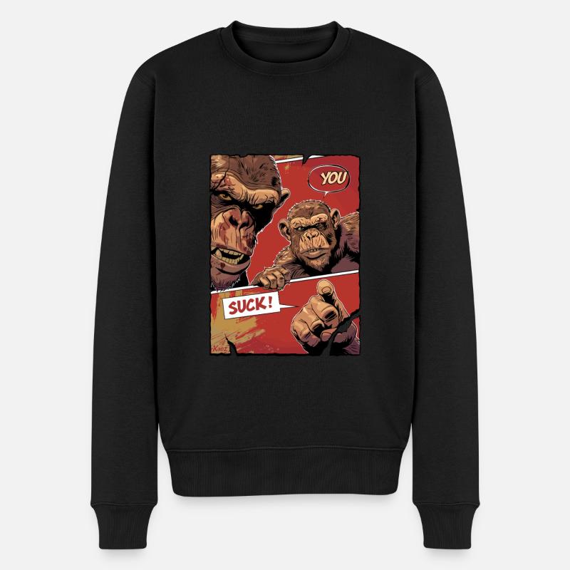 Wütende Affen mit Comic Spruch Du nervst - Männer Premium Bio Pullover - Schwarz
