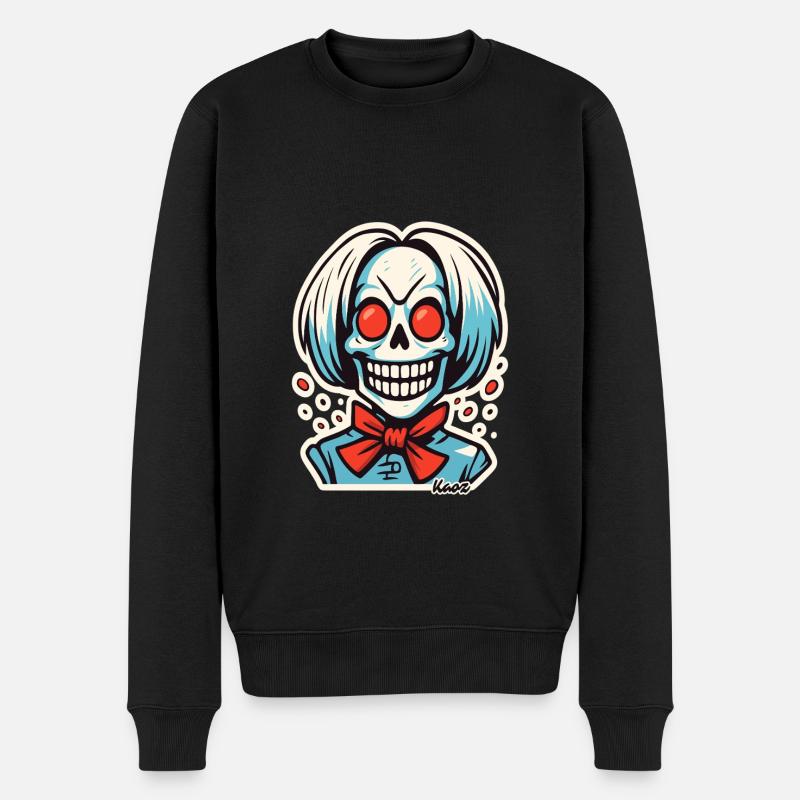 Grinsendes Skelett mit roter Schleife - Männer Premium Bio Pullover - Schwarz