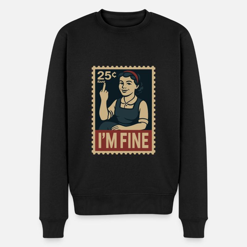 Frau mit Mittelfinger und Text „Mir geht es gut“ - Männer Premium Bio Pullover - Schwarz