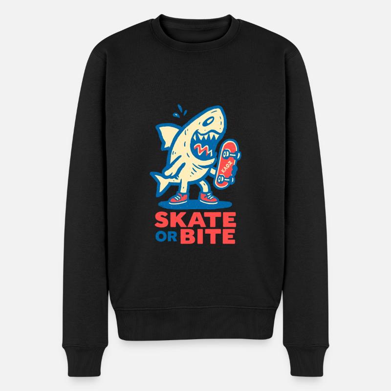 Comic-Hai mit Skateboard und Spruch - Männer Premium Bio Pullover - Schwarz