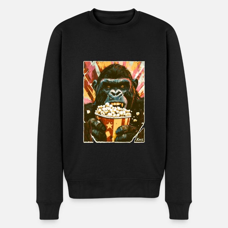 Gorilla mit Popcorn - Männer Premium Bio Pullover - Schwarz