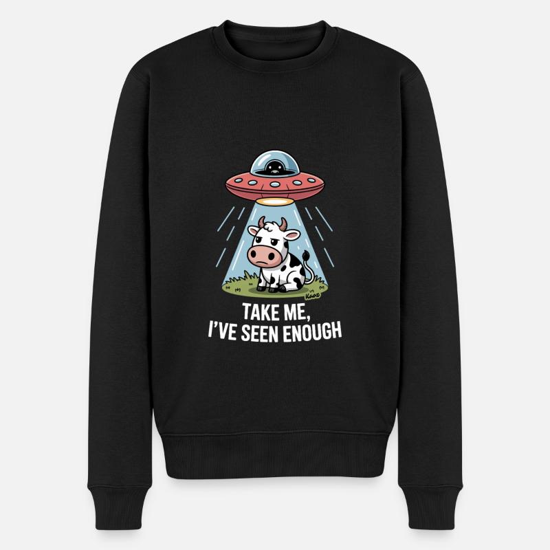 Kuh mit UFO und Lichtstrahl Alien Entführung - Männer Premium Bio Pullover - Schwarz