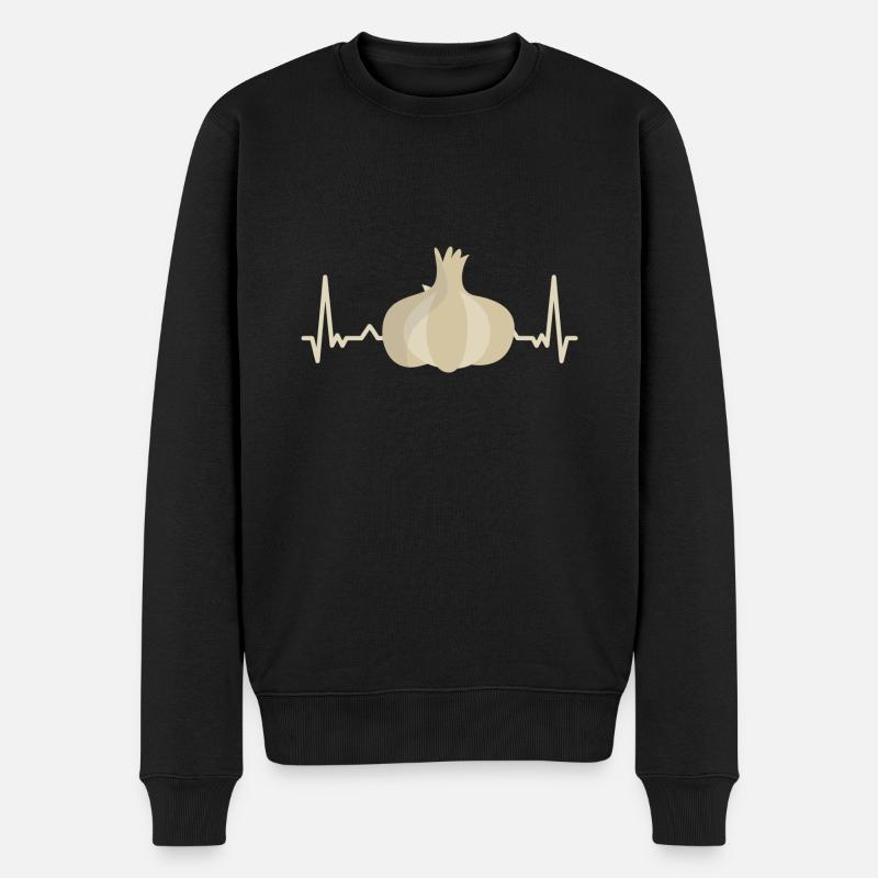 Knoblauch Herzschlag Garlic EKG Puls Knoblauchzehe - Männer Premium Bio Pullover - Schwarz