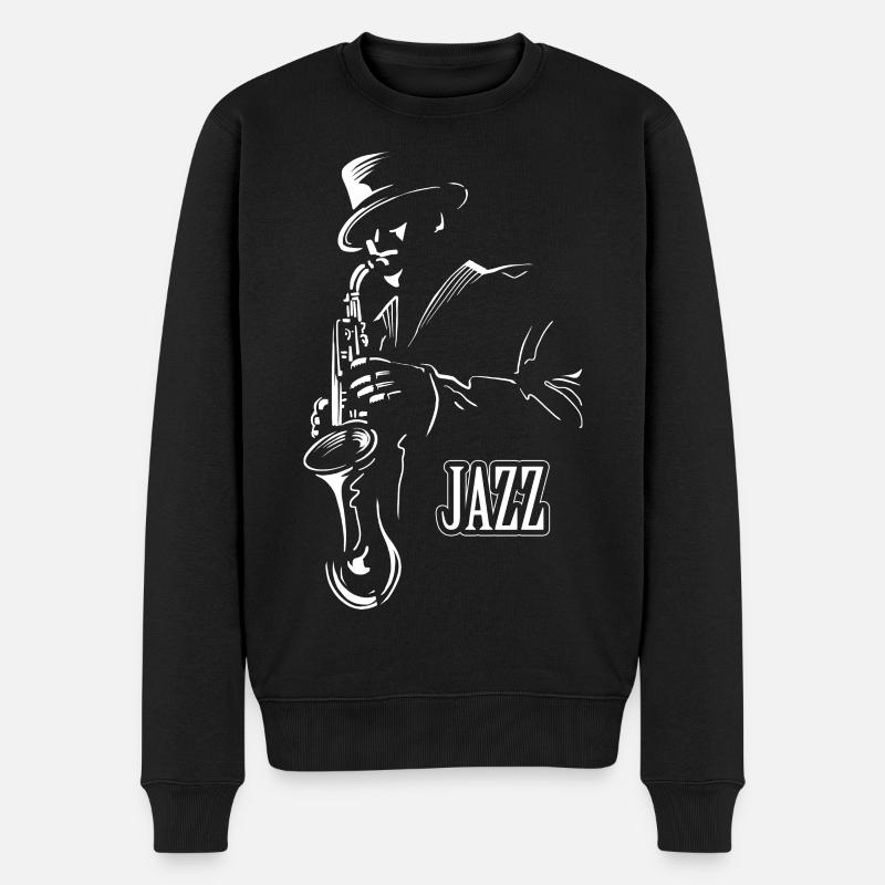 Jazz Sax Schwarz-Weiß - Männer Premium Bio Pullover - Schwarz