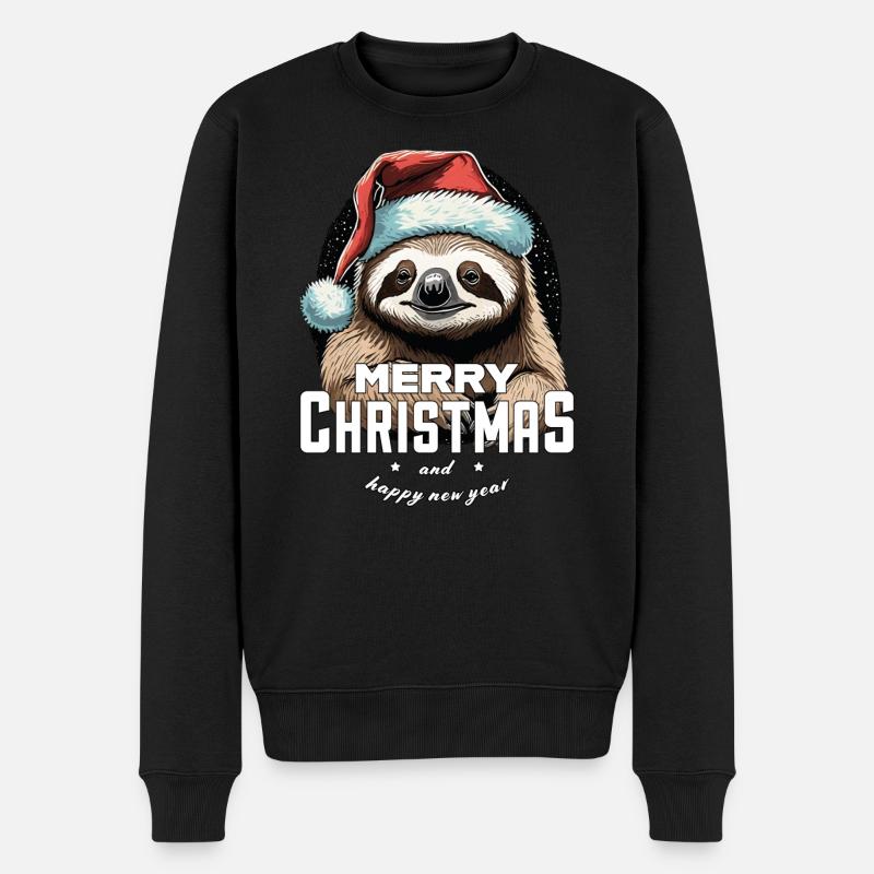 Weihnachtsfaultier - Männer Premium Bio Pullover - Schwarz