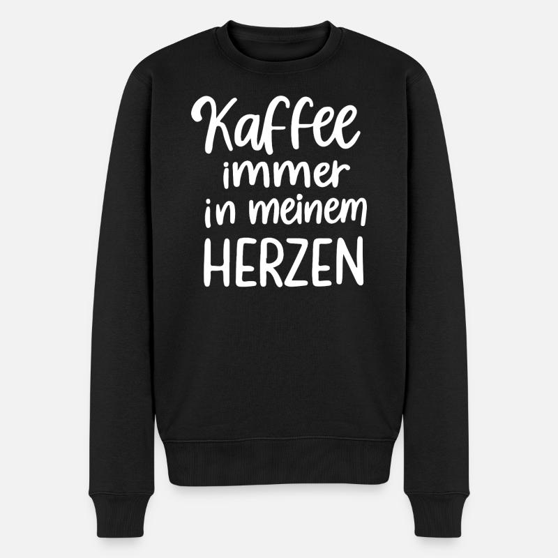 Kaffeeherz Design Kaffee immer im Herzen - Männer Premium Bio Pullover - Schwarz