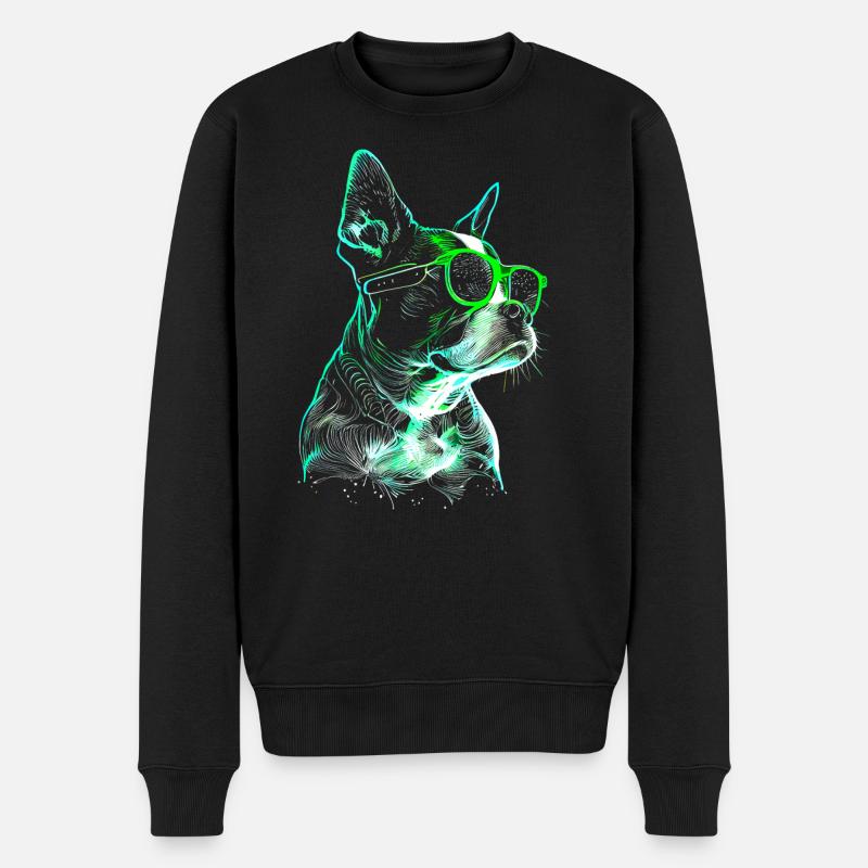 Cooler futuristischer Hund mit grüner Sonnenbrille - Männer Premium Bio Pullover - Schwarz