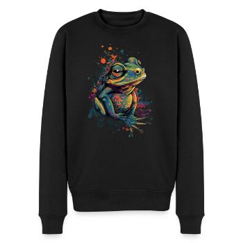 Trippy Frog - Psychedelic Motif - Men's Premium Organic Jumper - black - Front - Nico (187cm)