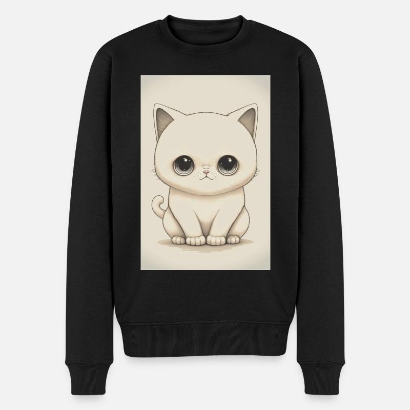 Weißes Kätzchen zeichnen - Männer Premium Bio Pullover - Schwarz