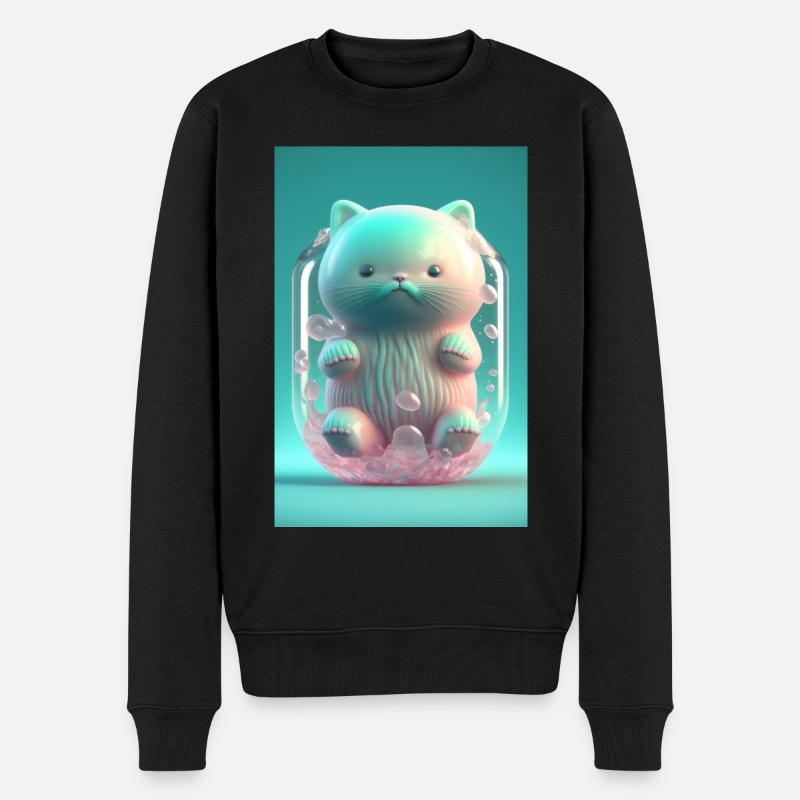 Farbkatze mit Schnurrbart - Männer Premium Bio Pullover - Schwarz