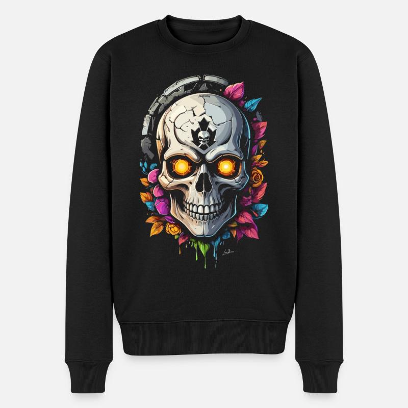 Crâne fleurs - Pull Premium bio Homme - noir
