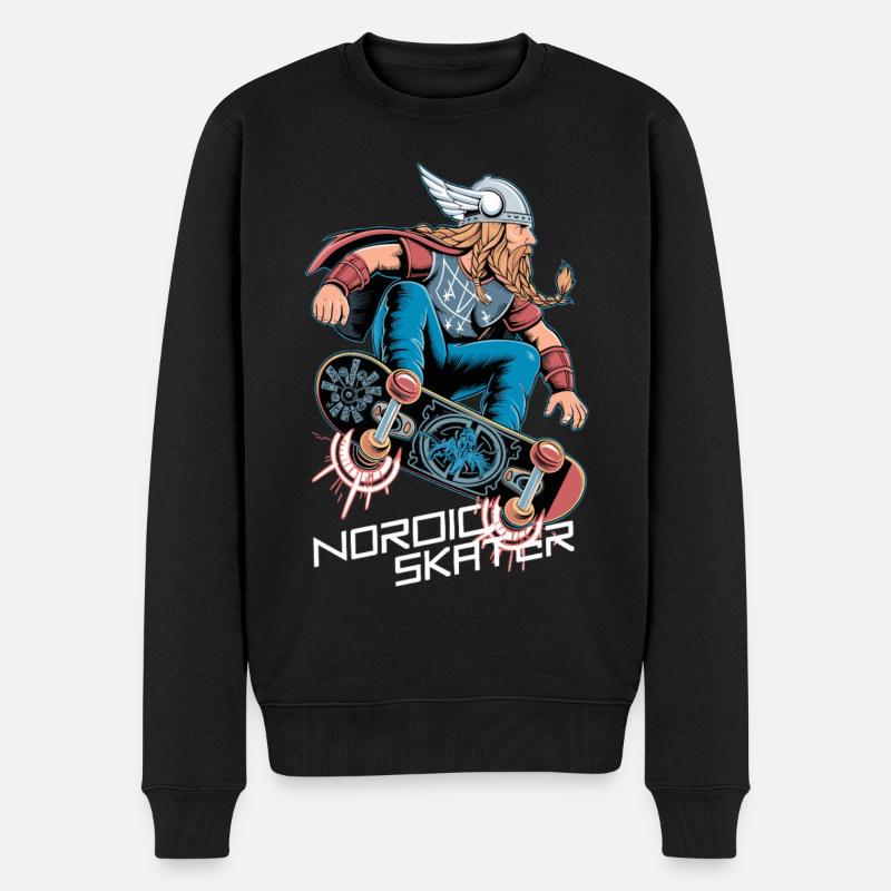 Nordic Skater Wikinger - Männer Premium Bio Pullover - Schwarz