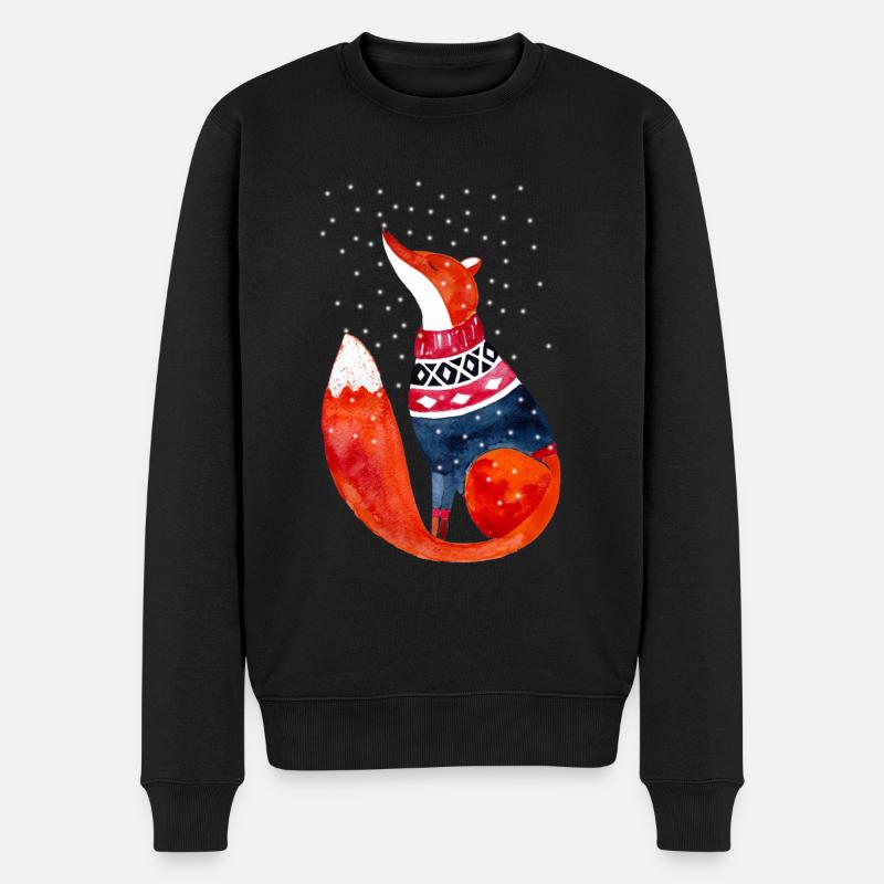 Fuchs im Schnee I Winter Illustration - Männer Premium Bio Pullover - Schwarz