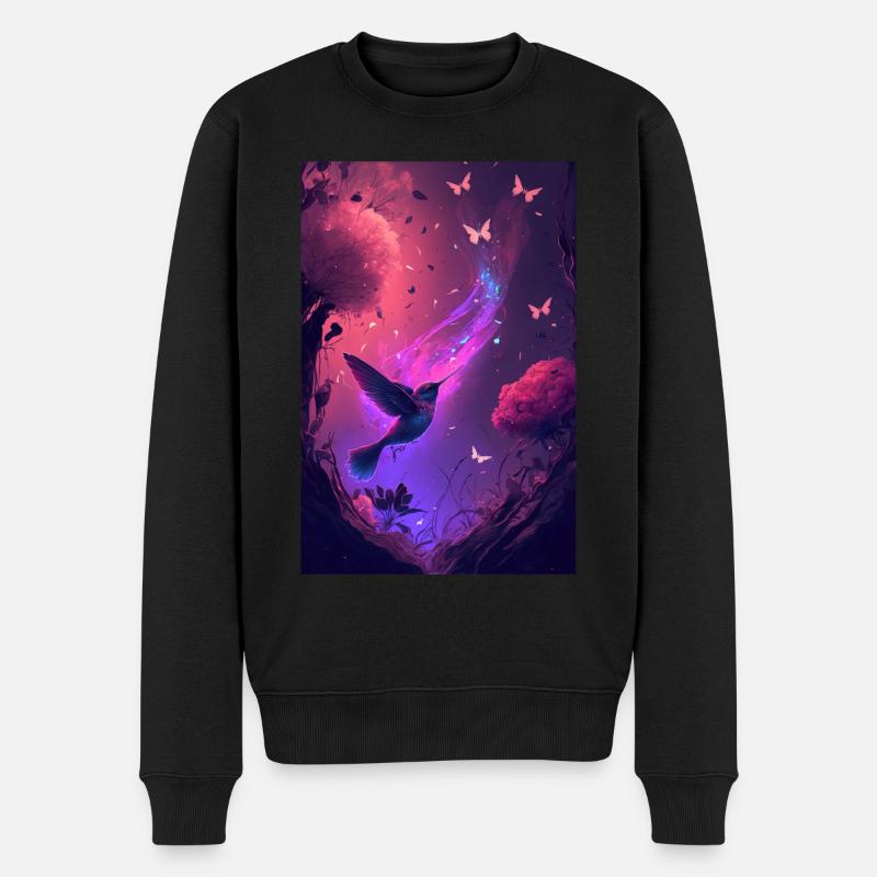 Vogel Schmetterling Blume Fantasy - Männer Premium Bio Pullover - Schwarz