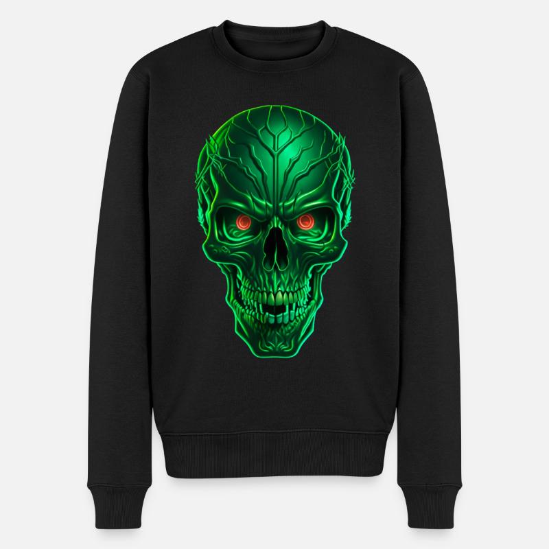 Green Techno Skull - Männer Premium Bio Pullover - Schwarz