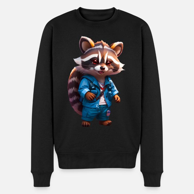 Happy Chibi Waschbär Racoon in Jeans - Männer Premium Bio Pullover - Schwarz