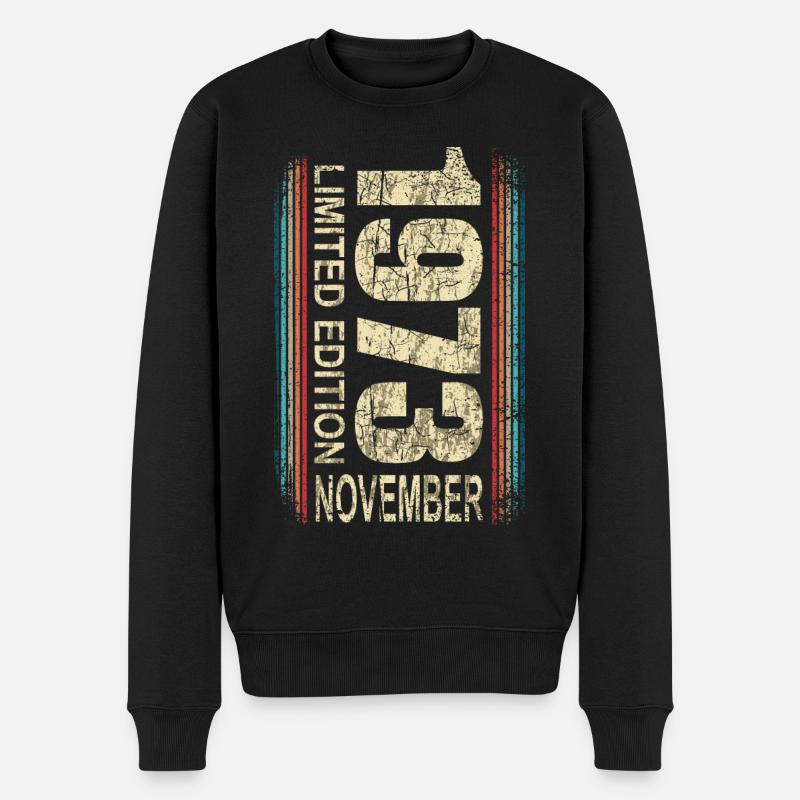 November 1973 Geburtstag Mann 50 Jahre Retro Shirt - Männer Premium Bio Pullover - Schwarz
