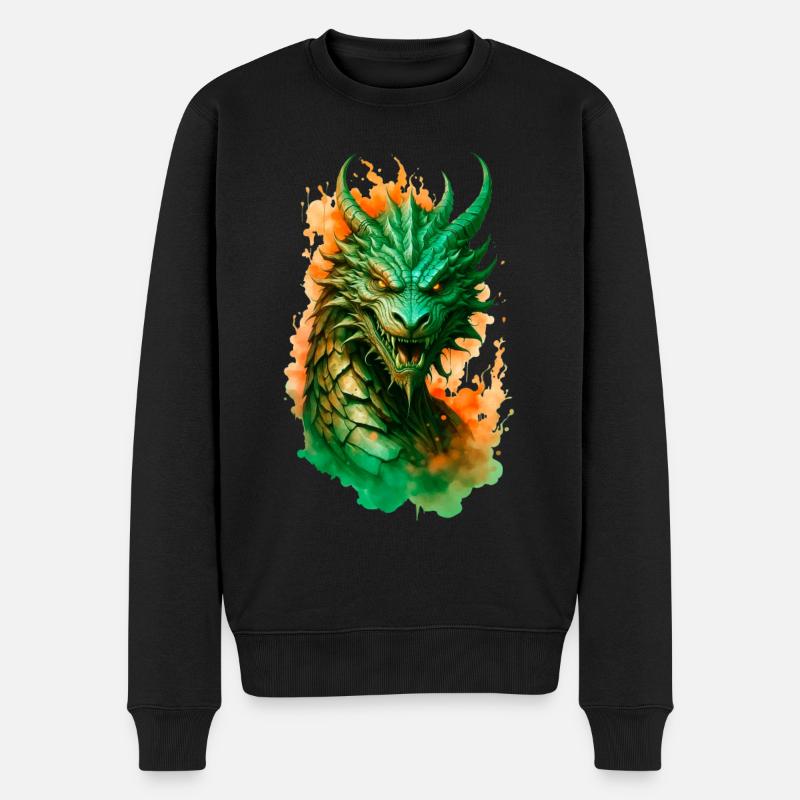 Dragon majestueux en feu - Pull Premium bio Homme - noir