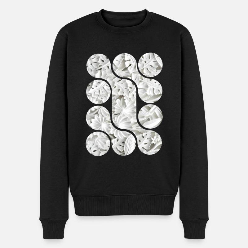Motifs abstraits de feuilles blanches - Pull Premium bio Homme - noir