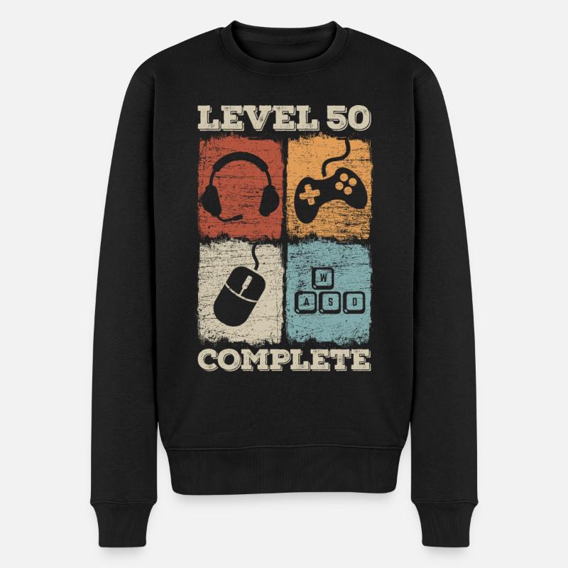 50. Geburtstag Level Complete Gaming - Männer Premium Bio Pullover - Schwarz