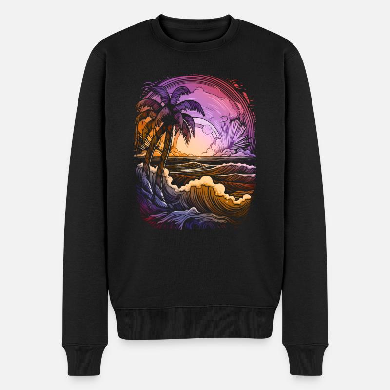 Sonnenuntergang Sonne Meer Palmen Urlaub Sommer - Männer Premium Bio Pullover - Schwarz