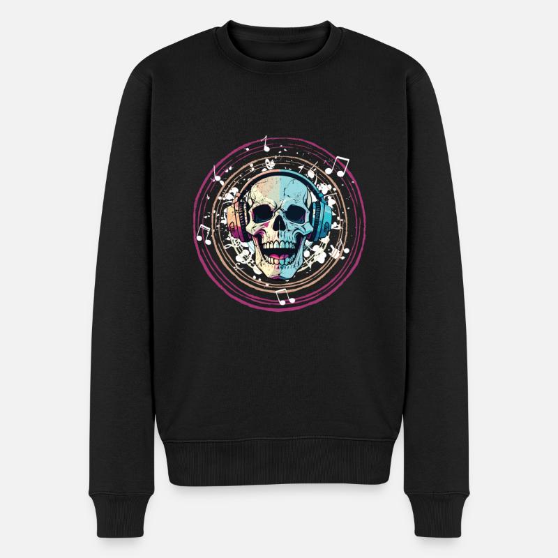 Music Skull - Männer Premium Bio Pullover - Schwarz