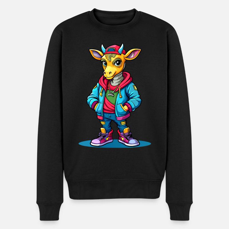 Giraffen-Parade: Coole Giraffe - Männer Premium Bio Pullover - Schwarz