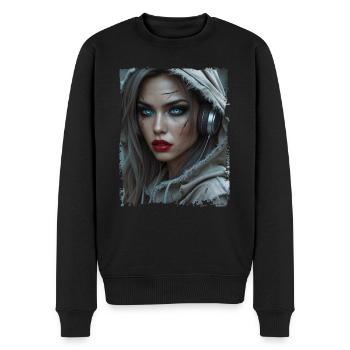 Post-apocalyptic woman with headphone - Men's Premium Organic Jumper - black - Front - Nico (187cm)