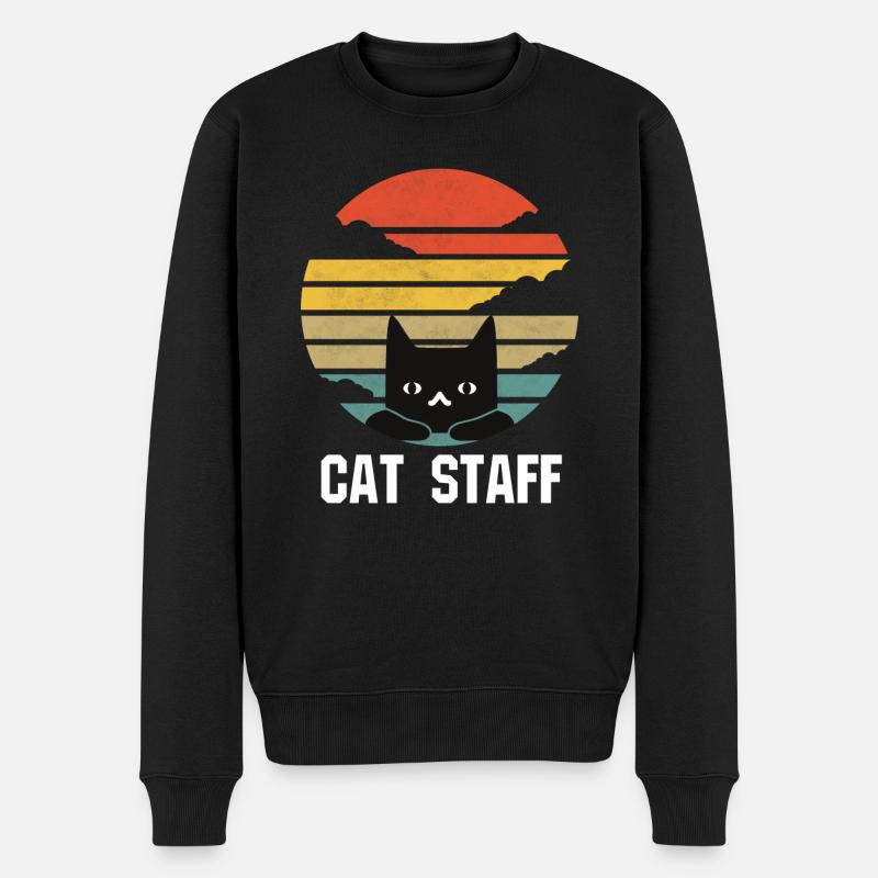 cat staff retro - Männer Premium Bio Pullover - Schwarz