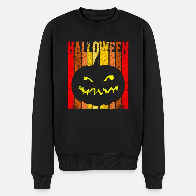 Citrouille verticale vintage Halloween Sunset - Pull Premium bio Homme - noir