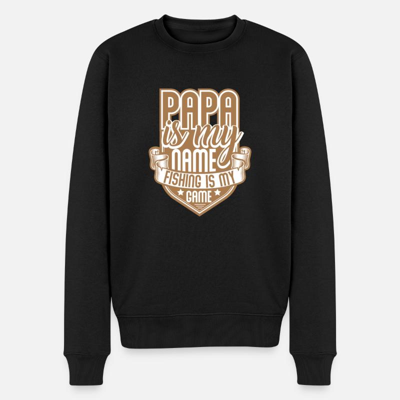 Papa fishing - Männer Premium Bio Pullover - Schwarz