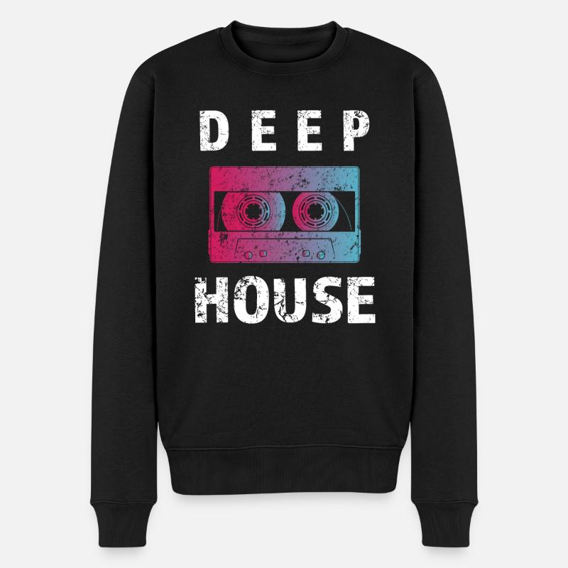 Deep House Cassette, Geschenkidee DJ, Rave, Club - Männer Premium Bio Pullover - Schwarz
