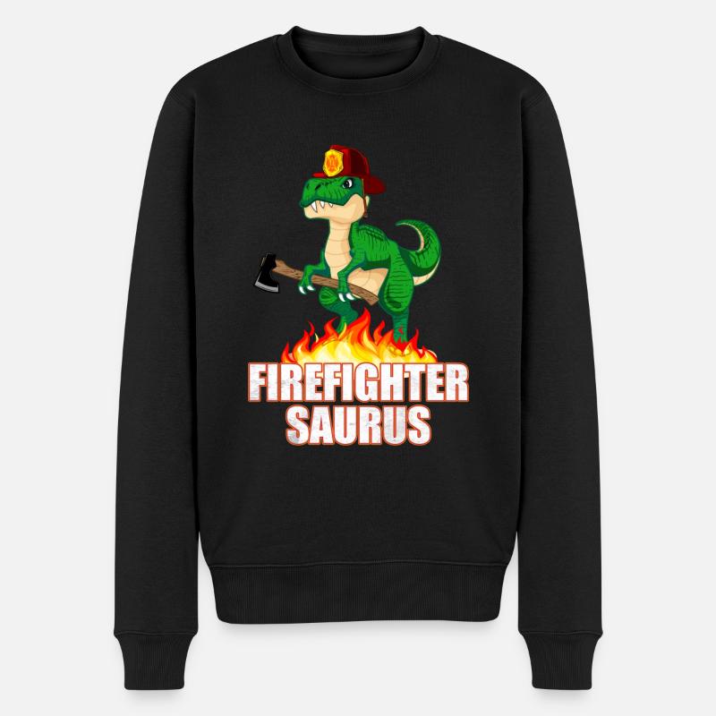 Feuerwehr Dinosaurier Dinosaurus Feuer Geschenk - Männer Premium Bio Pullover - Schwarz