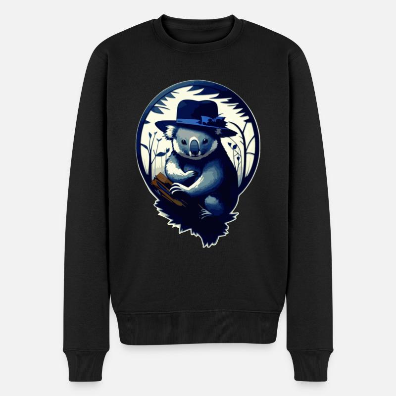 Koala mit Hut - Männer Premium Bio Pullover - Schwarz